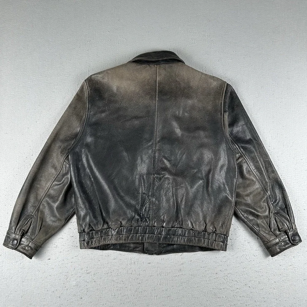 Eddie Bauer Legends Journeyman Bomber Jacket Men's Medium Black Leather Flight - Picture 15 of 16